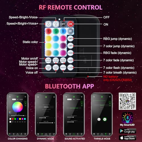 Image of 16W Car Home Starlight Headliner Kit, Twinkle & Sound Activate RGBW Fiber Optic Lights with APP & Remote Control, Star Lights for Ceiling Decoration, 500 pcs 6.5ft