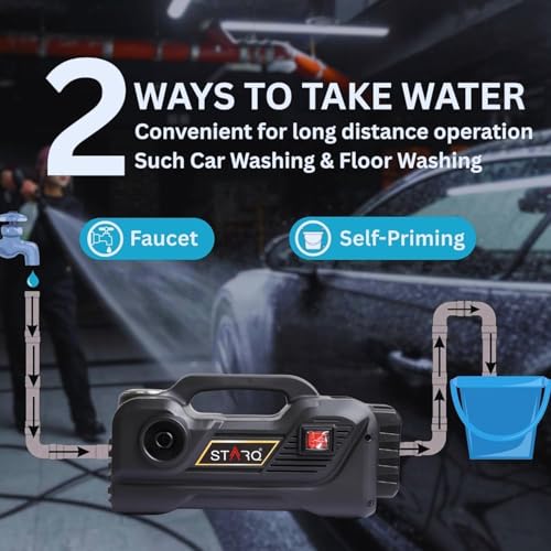Image of STARQ TurboMax 48V Cordless High Pressure Washer, 1020W, 100 Bar, 8 LPM, Portable Car, Bike & Home Cleaning Washer with 8 Meter Hose and 1 x 4000mAh Battery (Single Battery Included)