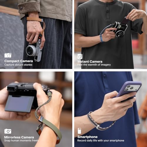 Image of PGYTECH Camera Wrist Strap Slim Vintage Style, Adjustable Quick Release Anti-Drop Leather Hand Strap Holds 55.1lb for Fujifilm /Sony /Canon Camera /Smartphone, Retro Camera Strap, Caramel Brown