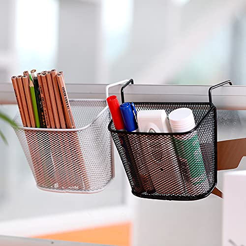 Chris.W 2Pack Office Cubicle Accessories, Black Wire Mesh Hanging Pen Organizer Pencil Holder for Cubicle Partition Home Office, Markers, Glue, Stapler, Memo, Remote Controller Storage Baskets (Black)