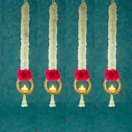 Image of S2S Red Flower Wall Hangings 24 Inch for Home Decoration (Set of 4) | Handmade Diwali Decor Psychedelic Wall & Door Valance Hanging (LED Lights Not Included)
