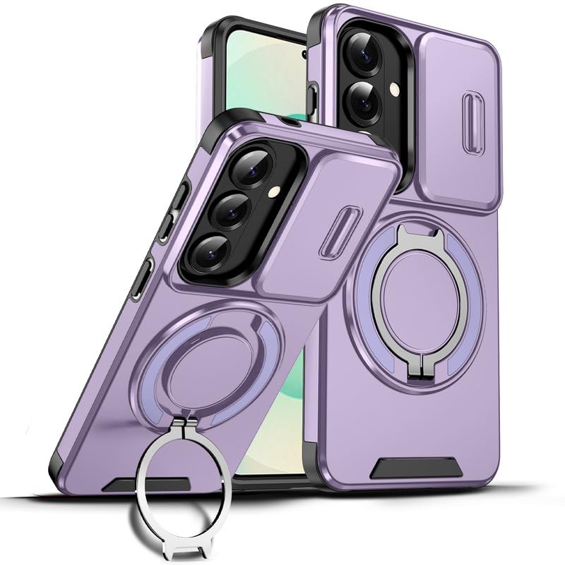 Image of LuxuryKase Shockproof Rugged Case for Samsung Galaxy S26 | Slide Camera Cover | 360 Rotating Ring Kickstand | Military-Grade Protection - Lavender Purple