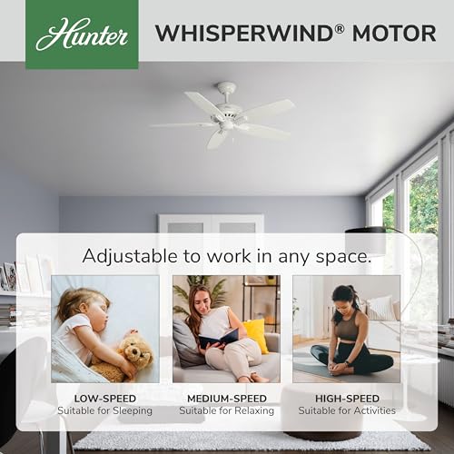 Image of Hunter Newsome, Indoor, Ceiling Fan, No Light, Quiet, 52 inch, Fresh White