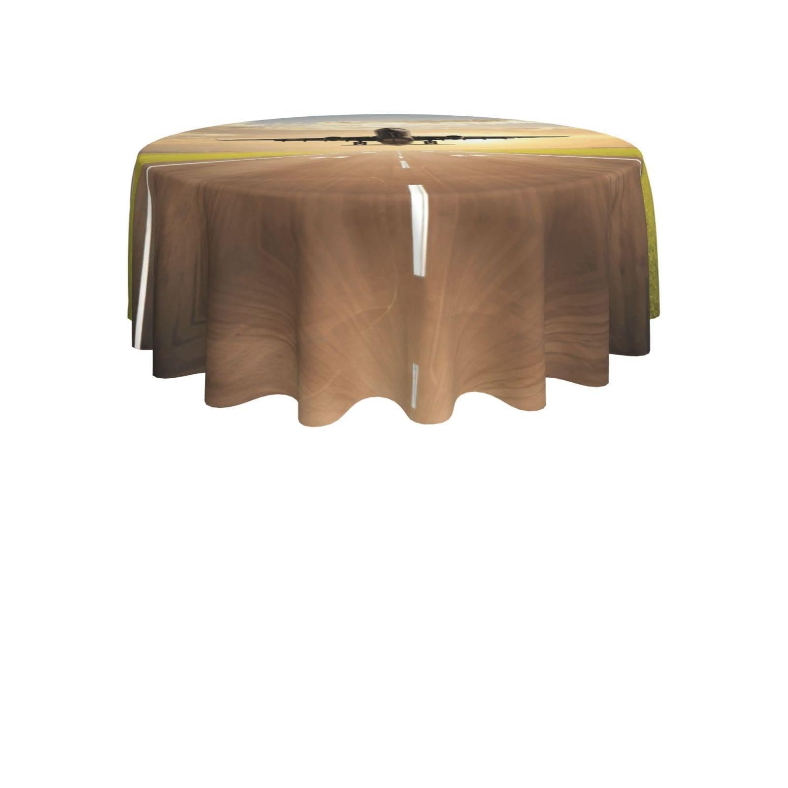 ENGhjes Airplane Print Round Tablecloth 60in Washable Stainproof Polyester Cloth for Kitchen Idea