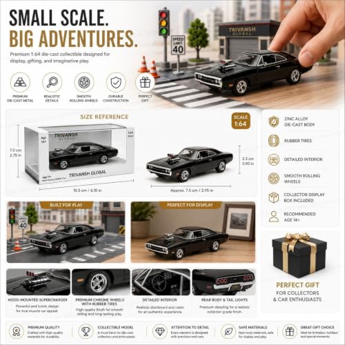 Image of 1:64 Scale Die Cast Muscle Car Model, Premium Metal Collectible Vehicle with Display Box, Detailed Miniature Car for Collectors, Display, Decoration & Gifting