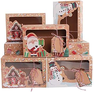 OurWarm 12pcs Christmas Cookie Boxes Gift Boxes with Clear Window and Tags, Large Kraft Cupcake Boxes Bakery and Doughnut Gift Boxes Christmas Eve Box, Xmas Boxes Christmas Boxes for Gifts