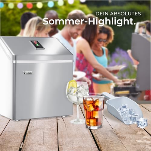 Foto von TecTake Profi Eiswürfelmaschine, Eiswürfelbereiter für klare Eiswürfel, Ice Cube Maker, 13 Kg 24 h, 2,2 Liter Wassertank, 24 Eiswürfel pro Zyklus, inkl. Eiseimer und Eisschaufel - Silber