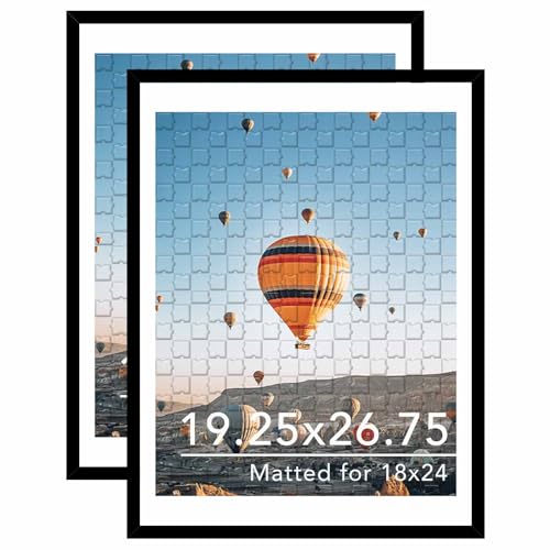 JCJMY 19.25x26.75 Puzzles Frame Set of 2, Display 18x24 with Mat or 19.25 x 26.75 without, Wall Hanging 19.25 by 26.75 Picture Frame for Poster Photo Canvas Picture Puzzles, 2 Pack, Black