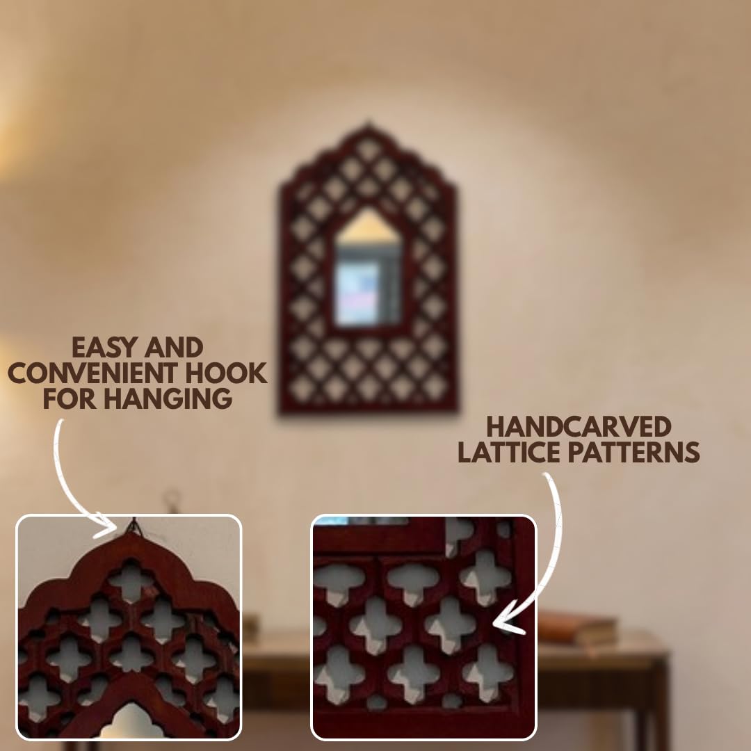 Mughal Jharokha Mirror - Handmade Wooden Wall Art -3