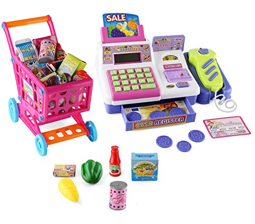 Toy Calculator Cash Register with Scanner and Credit Card Slot| 28 Piece-Set| Pretend
