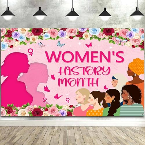 7X5ft Womens History Month Decorations Bacdrop Female Holiday Rose Butterfly Pink Party Photography Background Women's Rights Celebration Photo Booth Studio Props for Events