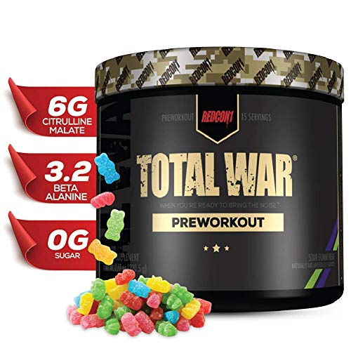 Redcon1 - Total War - Preworkout - All New Travel Size (15 Servings) Boost Energy, Increased Lasting Endurance, Citrulline Malate, Beta-Alanine, Keto Friendly, (Sour Gummy)