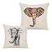 CHRISLZ 2 PCS Funda de Aalmohada de Lino de Algodón Sofá Decoración del Hogar Funda de Almohada Elefante Creativo Impresión Funda de Almohada de Tiro (45x45cm)(Elephant)