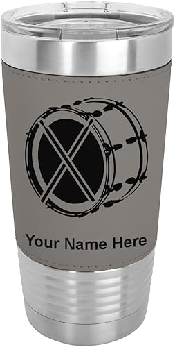 LaserGram Vaso aislado al vacío de 20 onzas tambor bajo grabado personalizado incluido piel sintética gris