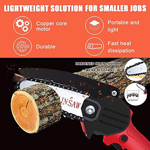 Mini Kettensäge mit Akku 4 Zoll Akku handkettensäge Einhand Elektrische Säge mit 2 Akku und 2 Ketten für Gartenbaum AST… – Bild 3