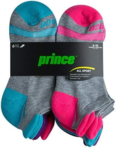 Prince Women’s Low Cut Tab Athletic Socks with Cushion for Running, Tennis, and Casual Use (6 Pair Pack)