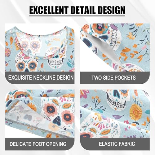 Skull Flower Pajama Set Pajamas Sleepwear Nightwear Loungewear Clothes Set B04044904