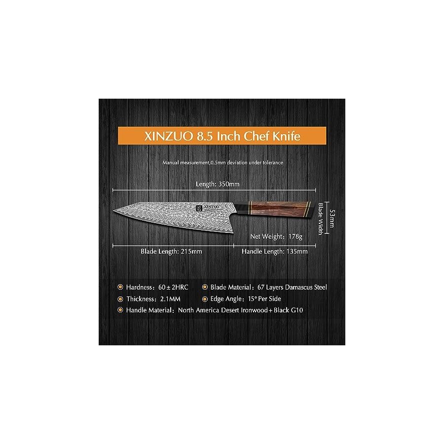 XINZUO-85-Inch-Japanese-Kiritskue-Chef-Knife-Professional-Chef-KnifeDamascus-Kitchen-Knife-for-Chefs-and-Home-Cooking-Desert-Ironwood-Handle-Walnut-Magnetic-Wooden-Sheath-Acacia-Wood-Box-Package XINZUO 8.5 Inch Japanese Kiritskue Chef Knife, Professional Chef Knife,Damascus Kitchen Knife for Chefs and Home Cooking, Desert Ironwood Handle, Walnut Magnetic Wooden Sheath, Acacia Wood Box Package
