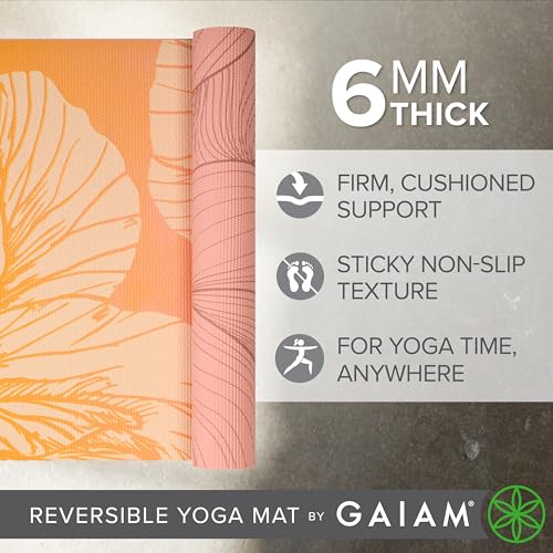 Image of Gaiam Yoga Mat - Premium 6mm Print Reversible Extra Thick Non Slip Exercise & Fitness Mat for All Types of Yoga, Pilates & Floor Workouts (68 inch x 24 inch x 6mm Thick)