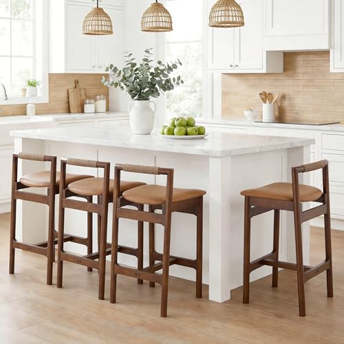 Image of Zesthouse Wood Counter Stools with Woven Paper Cord Accent Back, Set of 4