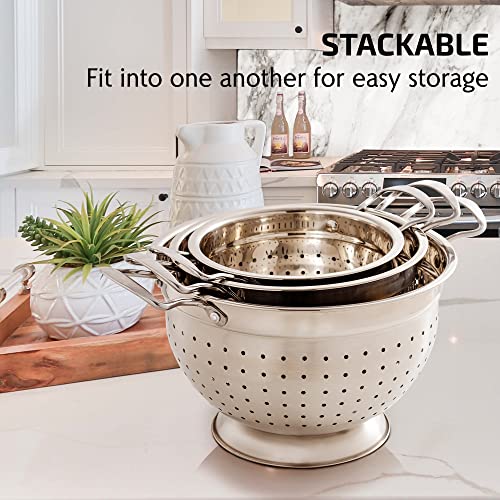 Ovente C46263S Premium Stainless Steel Colander Set Of 3 Deep Kitchen Strainer thumb #3