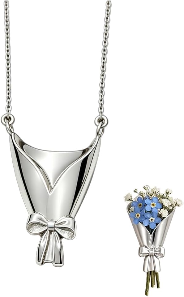 Silver Flower Bouquet Vase Pendant Necklace | DIY Floral Jewelry For Women Summer Daily Wear