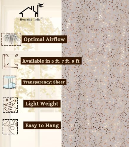 Image of Homefab India Multi Foil Transparent Sheer Curtain - 7 X 4 Feet, Door Curtains, White Leaf, Pack of 1 Piece