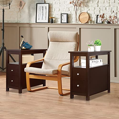 Super Deal Set Of 2 End Tables With 2 Drawer And Storage Shelf, 3 Tier Narrow Side Table Sofa Couch Chair Table For Small Spaces Living Room Bedroom Apartment, Espresso #TOP1