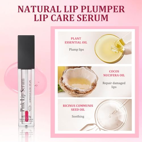 Lip Plumper - Natural Lip Plumper And Lip Care Serum, Pink Lip Gloss, Tinted Lip Balm, Moisturizing Repair Lip Gloss, Hydrating & Reduce Fine Lines, Nourishing Repair Lip Oil - Image 3