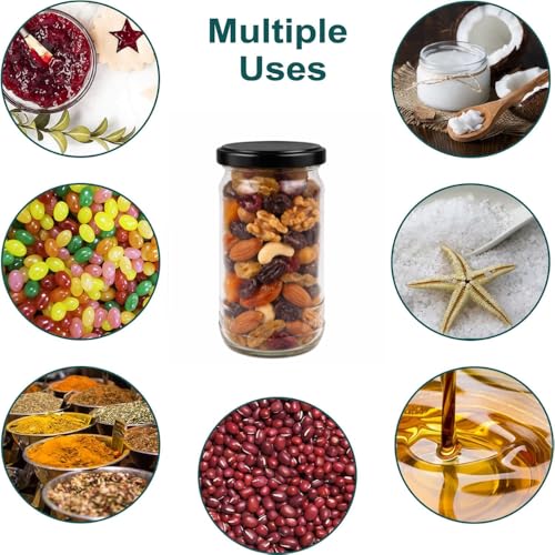 Image of Glassbunny 300 gm Transparent Glass Jar With Air Tight Black-Lid for Kitchen Dried Masala Storage, Honey, Spice Container, Visible Storage Pack of 12