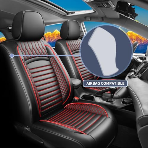 Image of Fit RAV4 Car Seat Covers for Toyota RAV4 2013-2018 LE,XLE,SE,Hybrid,Premium, Limited - Upgraded Premium Waterproof & Breathable Leather,All-Weather Seat Cushion Protector,Full Set,Black+Red