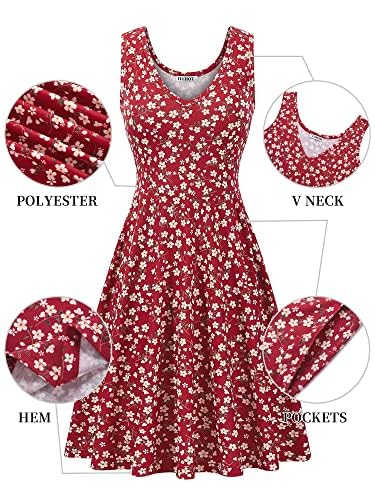 Image of HUHOT Womens Sleeveless V Neck Dress with Pocket Summer Beach Midi Flared Tank Dress