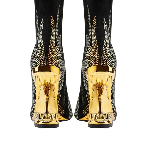 Rhinestone Sparkling Ankle Boots for Women Flame Shark Teeth Heel Booties Tiger Tooth High Heeled Glitter Boots4