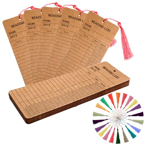 50 pcs Reading List Bookmarks with 50 Bookmark Tassels 3x8 Inch Book Tracker and Reading Log Bulk Bookmarks for Book Lovers Students Teachers Graduation Gifts Back-to-School Supplies (Brown)
