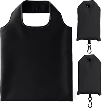 2 Pack Foldable Shopping Bag, Waterproof Reusable Grocery Tote Bag Holder,NylonBlack
