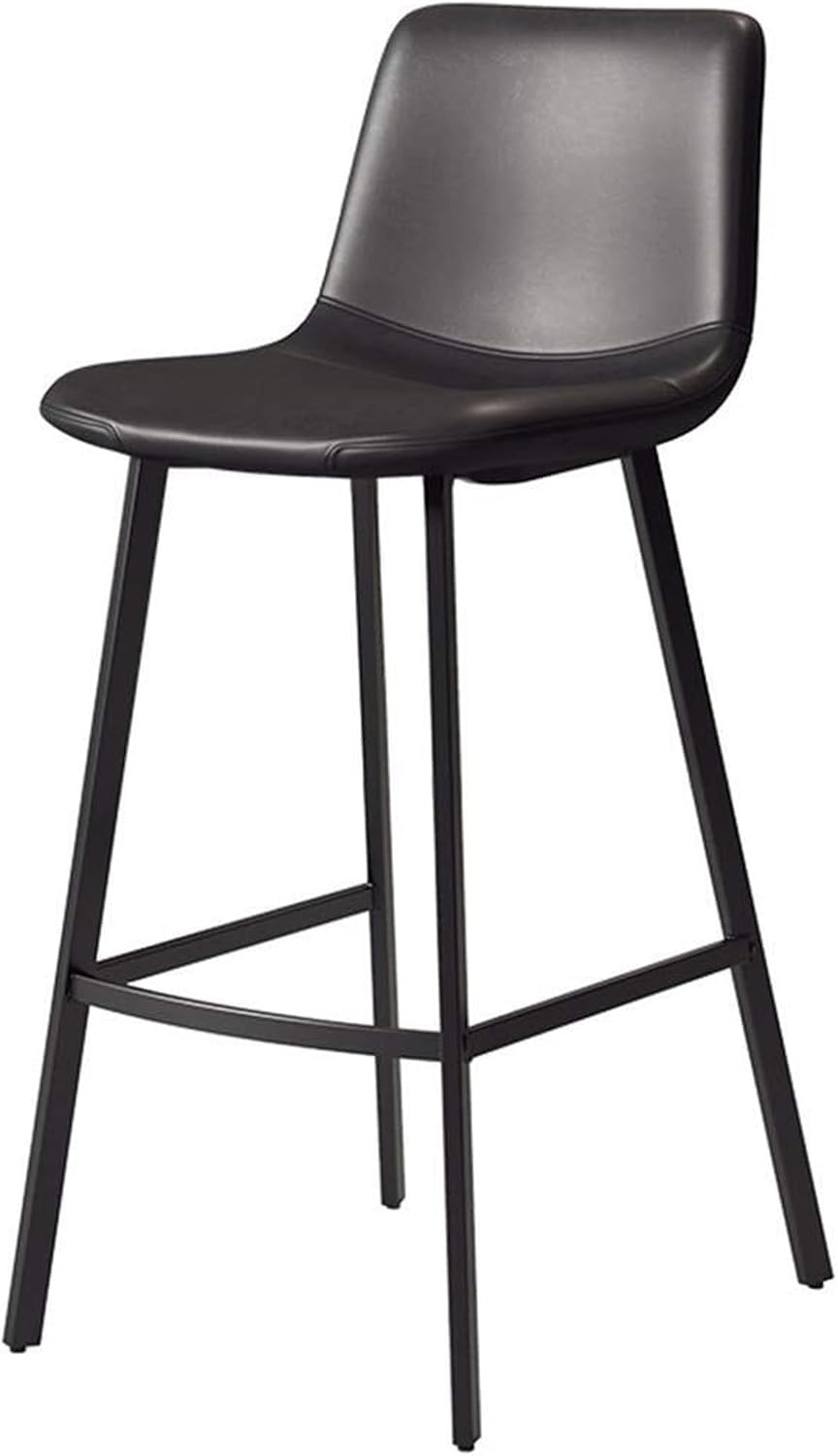 Tabouret de bar vintage noir en cuir et tissu à hauteur de comptoir