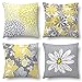 INKARO Juego de 4 fundas de cojín decorativas con patrón geométrico de lino para el hogar y el sofá, decoración de dormitorio (flores amarillas)