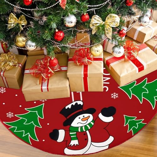 90 cm Vermelho saia para árvore de Natal, boneco de neve para base de árvore tecido natalício para base de árvore cobertura de pé tapete de árvore de natal saia árvore de natal para festas de Natal