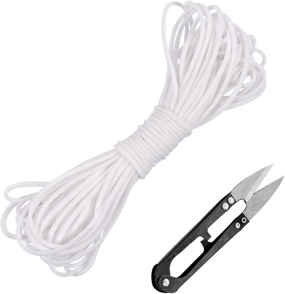 Elastic Cord Strap for Mask - COLORFEY 1/8 inch (3mm) White Elastic Mask Strap Round Thin Cord Securing Holder Earloop Band DIY Craft Sewing Making String for Mask (21yard)
