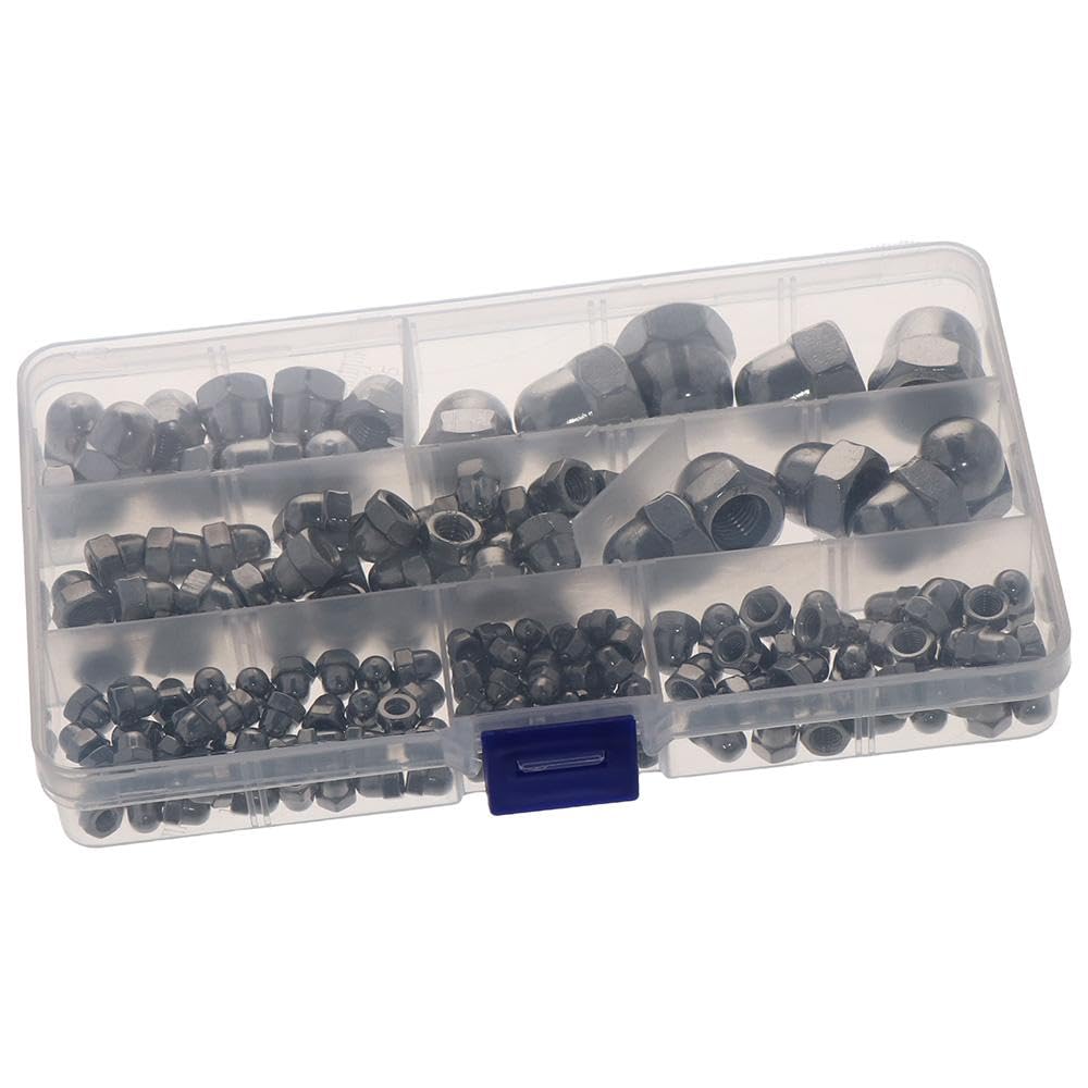 HOBBYIN 170Pcs M3 M4 M5 M6 M8 M10 M12 Metric Acorn Cap Nuts Dome Cap Hex Nuts Assortment Kit (304 Stainless Steel, 7 Common Sizes)