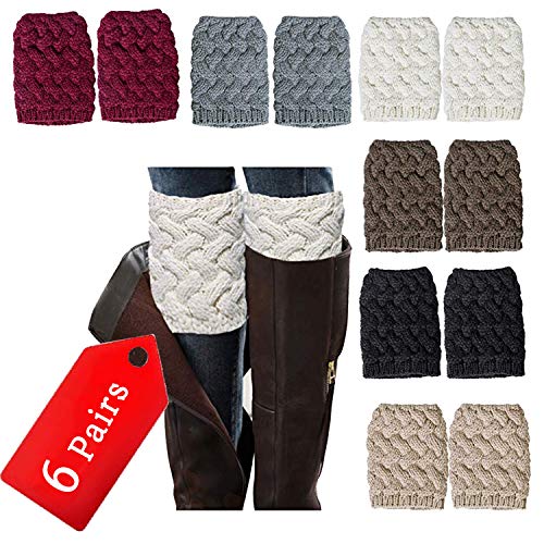 NEPAK 6 Pairs Womens Short Leg Warmers,Boot Knit Cuffs, Short Boots Socks,Crochet Knitted Boot Cuffs Topper Socks Gifts