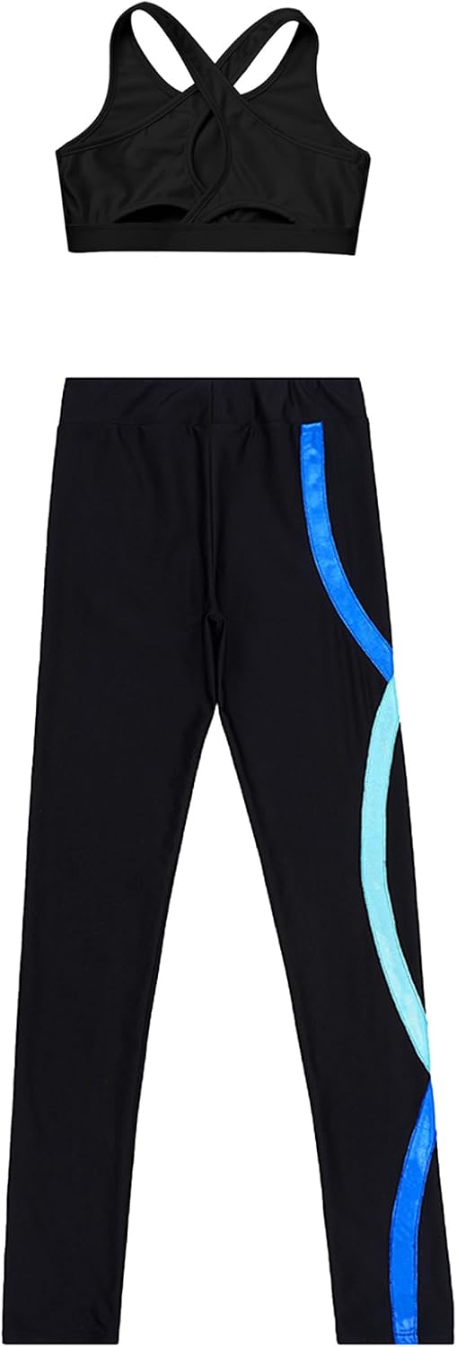 TTAO Kids Girls Workout Yoga Sport Outfit Crop Top with Tight Leggings Pants Set Athletic Tracksuit Activewear