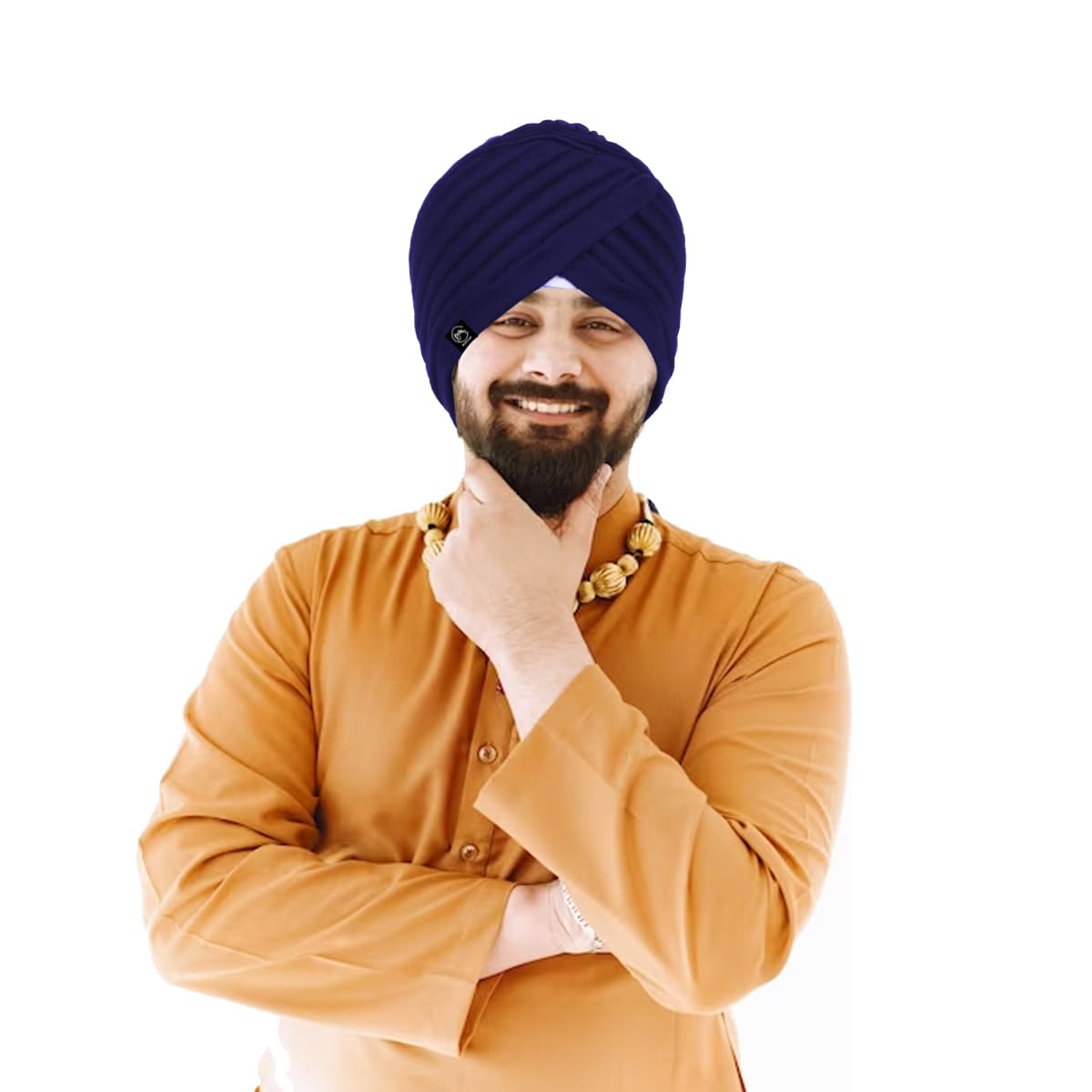 BISMAADH Polyester Readymade Instant Traditional Headwear Sikh Turban Cap for Men & Women - Headcover, Sardar Pagdi Navy Blue, Free Size