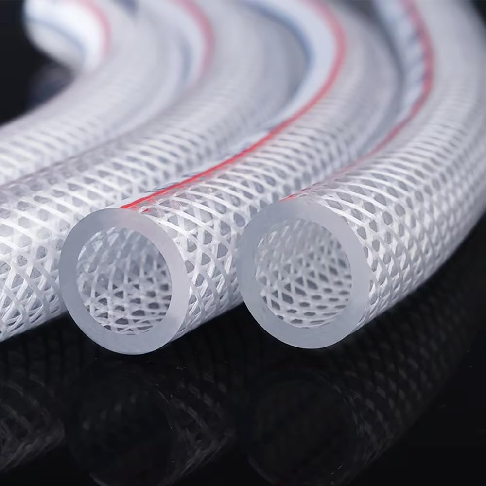 Manguera De Agua Trenzada Reforzada Con Fibra De PVC De 1m De Longitud, Tubo De Piel De Serpiente De Malla Transparente for Riego De Jardines Y Limpieza De Vehículos(32x38mm 1M)
