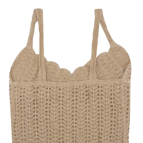 Women's Crochet Knit Mini Dress Spaghetti Straps Pearl Sheel V Neck Bikini Ruffle Hem Beach Dresses Coverups4