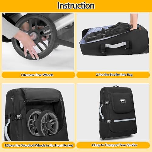 GRAOSO Stroller Travel Bag with Wheels Compatible with UPPAbaby Vista, Vista V2, Cruz V2, Rolling Gate Check Stroller Storage Bag for Airplane, with Dual Handles, Luggage Tag, Reflective Strip, Black - Thumbnail 5