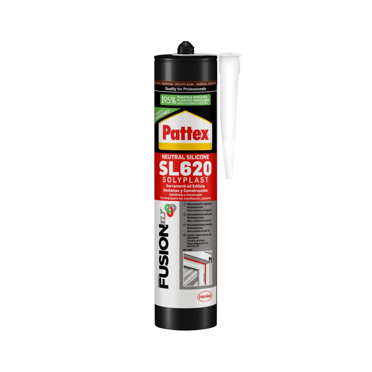 Pattex Sigillante Silicone SL 620 Serramenti ed Edilizia, Resiste alle Muffe, agli Agenti Atmosferici, ad Acidi e Basi Diluiti, ai Raggi UV, Certificato ISO 11600, Marrone RAL 8014, Cartuccia da 300ml