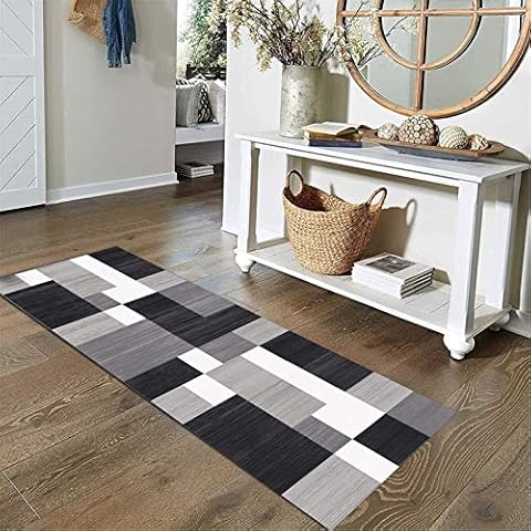 JIAWDYJ Hallway Carpet Runner Black Grey Geometric Non-slip Long Hall Narrow Rugs Custom Length Rubber Backed,50X100cm Cover
