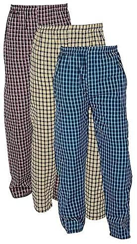Men's Cotton Checkered Pajama Bottoms, Multicolor Plaid Lounge Pants, Pack of 3