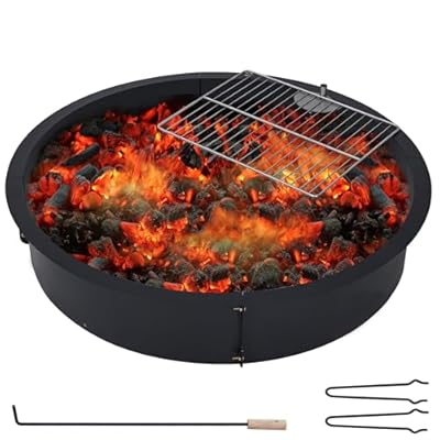 36 inch Fire Pit Ring for Outside, Heavy Duty Metal Steel Round Firepit Rim Insert for DIY Fire Pits, Outdoor Above or In-Ground, Camping Garden Patio Backyard